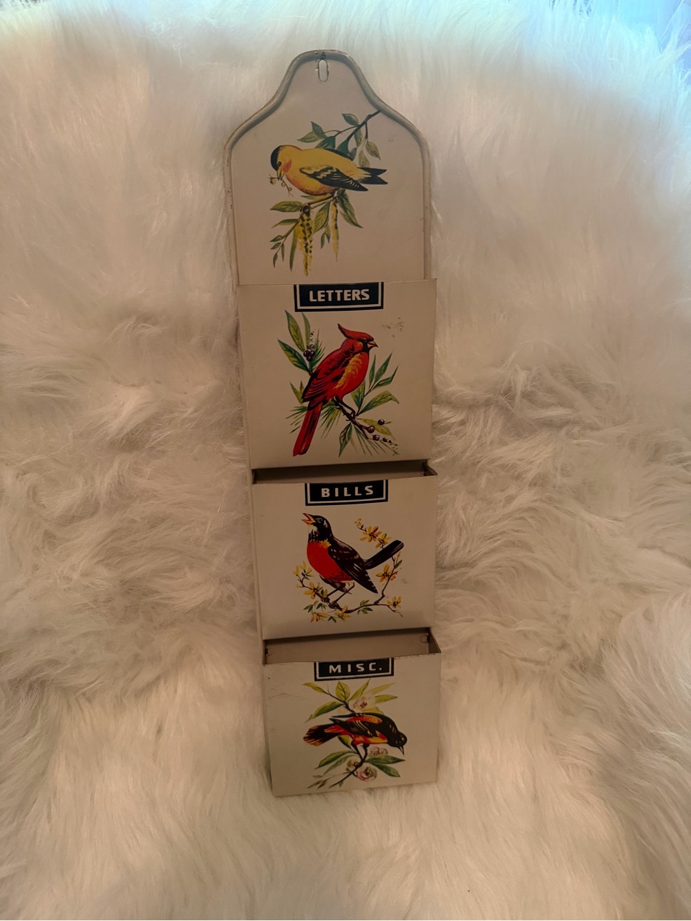 Vintage Bird Wall Organizer - Yellow, Red, Black Bird Motifs
